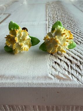 Made in England Hand Painted Daffodil Screw Back Earrings